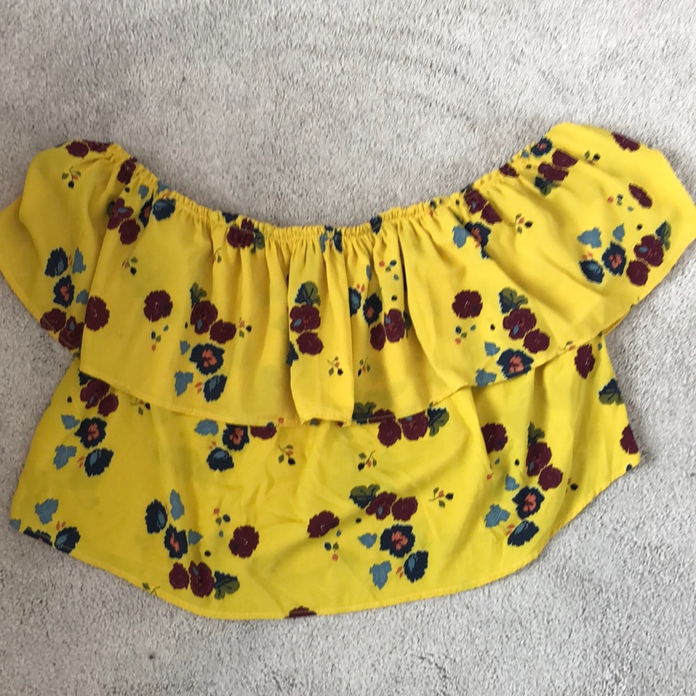 Zara yellow floral OTS top